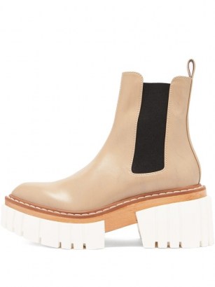 STELLA MCCARTNEY Emilie faux-leather platform Chelsea boots in beige – chunky white tread boot - flipped
