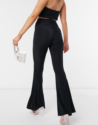 Fashionkilla flare trouser with ruched bum detail in black | glamorous evening flares | going out trousers | party fashion - flipped