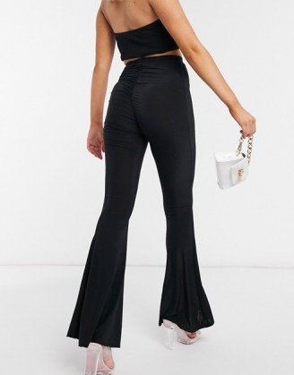 Fashionkilla flare trouser with ruched bum detail in black | glamorous evening flares | going out trousers | party fashion