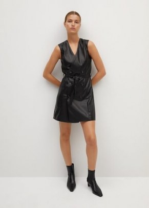 MANGO SUTI Faux-leather dress Black – sleeveless tie waist dresses - flipped