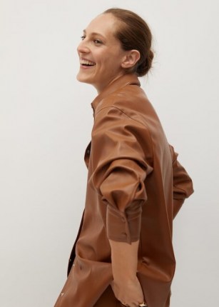 MANGO JAYSI Faux-leather shirt Medium Brown – luxe look shirts