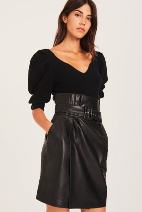 ba&sh Fidji skirt Black ~ high waist wrap skirts ~ luxe leather clothing ~ wrapover styling - flipped