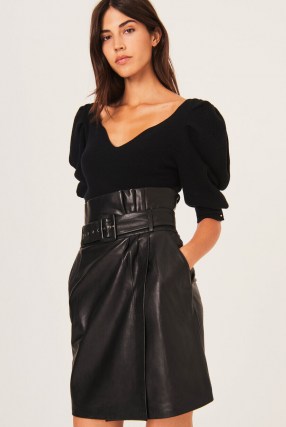 ba&sh Fidji skirt Black ~ high waist wrap skirts ~ luxe leather clothing ~ wrapover styling