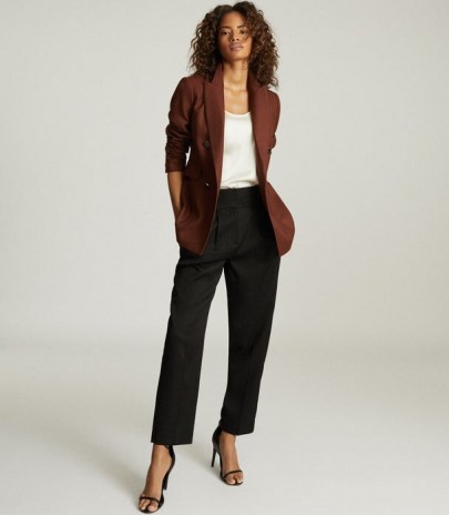 REISS FINLEY DOUBLE BREASTED TWILL BLAZER TOBACCO ~ brown tailored blazers