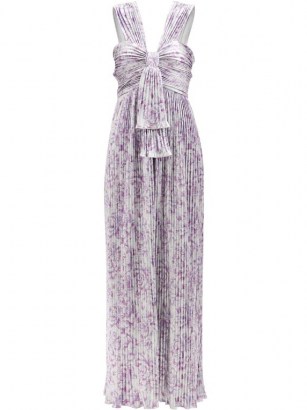 PACO RABANNE Floral-print metallic-plissé dress in silver and purple / luxe gowns - flipped