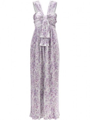 PACO RABANNE Floral-print metallic-plissé dress in silver and purple / luxe gowns