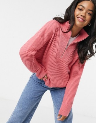 French Connection half zip jumper in rose ~ pink pullover ~ high neck slouchy jumpers ~ knitwear - flipped