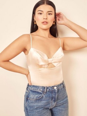Reformation Frisee Top Ivory | skinny strap fitted bodice tops - flipped