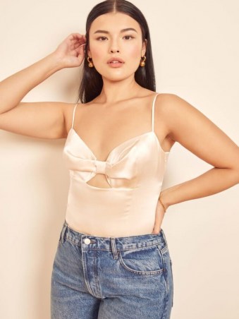 Reformation Frisee Top Ivory | skinny strap fitted bodice tops
