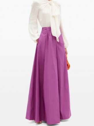VALENTINO Gathered-waist cotton-blend faille skirt in pink | gathered waist maxi skirts - flipped
