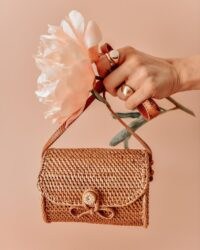 Rock n Rose Ginger Woven Barrel Basket Bag ~ natural grass handbag ~ small bags