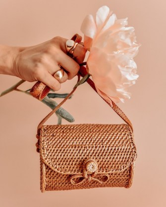 Rock n Rose Ginger Woven Barrel Basket Bag ~ natural grass handbag ~ small bags - flipped