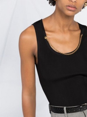 Givenchy chain embellished sleeveless top in black / ribbed knit tops / necklace attached tank - flipped