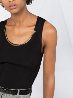 Givenchy chain embellished sleeveless top in black / ribbed knit tops / necklace attached tank