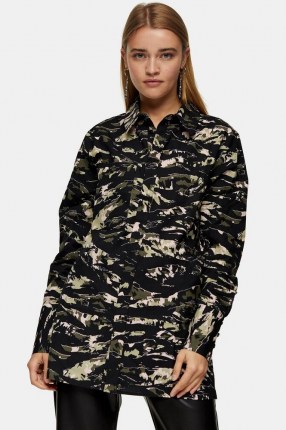 TOPSHOP Green Camouflage Print Oversized Blouse ~ camo shirts - flipped