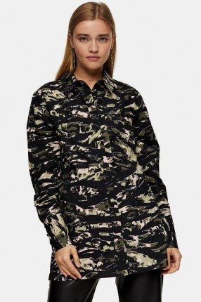 TOPSHOP Green Camouflage Print Oversized Blouse ~ camo shirts