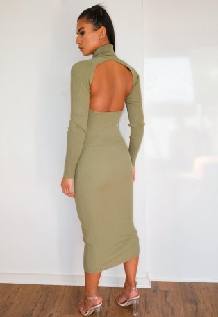 MISSGUIDED green cut out back knitted midaxi dress ~ cut-out backs - flipped