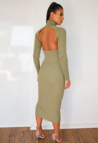 MISSGUIDED green cut out back knitted midaxi dress ~ cut-out backs