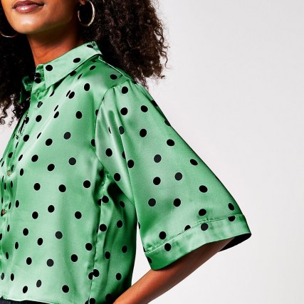 RIVER ISLAND Green short sleeve spot print boxy shirt – polka dot shirts - flipped