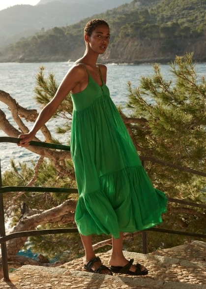 Whistles TRAPEZE COTTON VOILE DRESS in Green – thin strap summer dresses