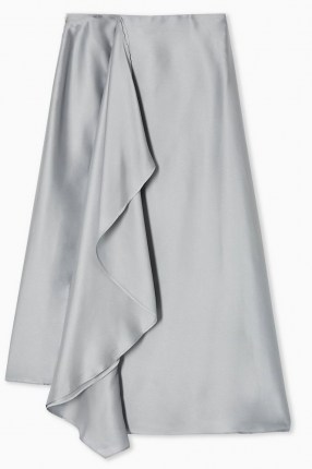 Topshop Boutique Grey Frill Midi Skirt | front ruffle skirts - flipped