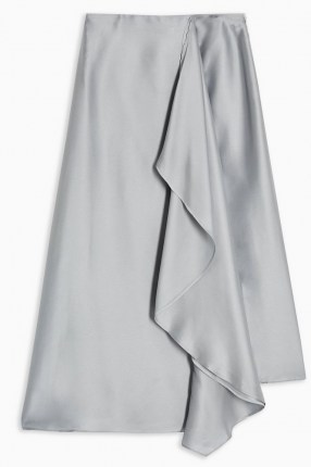 Topshop Boutique Grey Frill Midi Skirt | front ruffle skirts