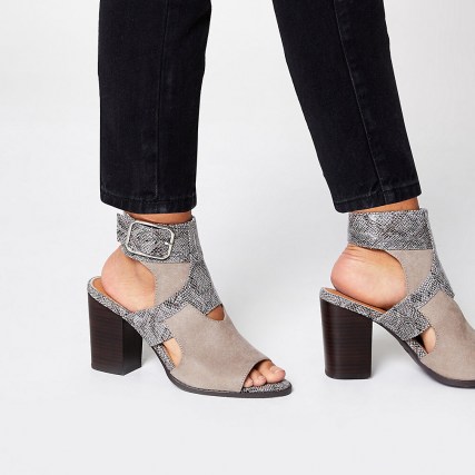 RIVER ISLAND Grey snake printed cut out shoe boots ~ peep toe booties - flipped