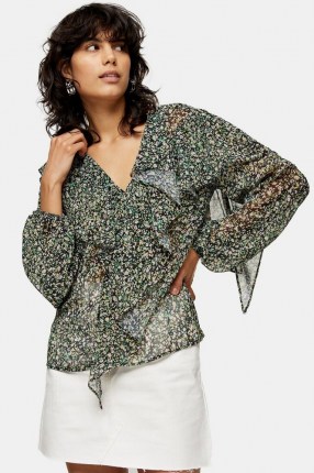 TOPSHOP Grunge Ruffle Blouse / floral blouses / V neck ruffled top - flipped