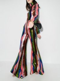Halpern squiggle stripe sequin flared jumpsuit ~ funky sequinned jumpsuits