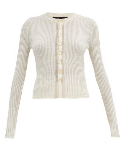 PROENZA SCHOULER Hammered-button wool-blend cardigan in ivory ~ fitted rib knit cardigans - flipped