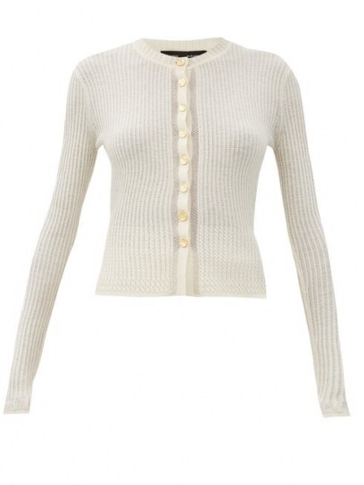 PROENZA SCHOULER Hammered-button wool-blend cardigan in ivory ~ fitted rib knit cardigans