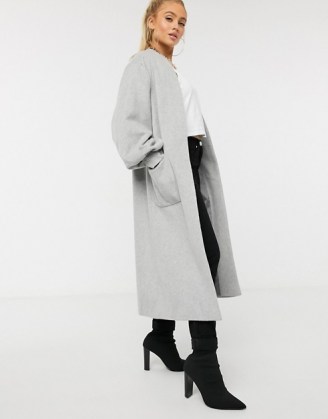 Helene Berman wool blend edge to edge balloon sleeve coat in grey 01 ~ longline open front coats - flipped