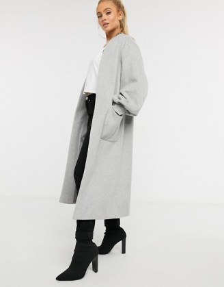 Helene Berman wool blend edge to edge balloon sleeve coat in grey 01 ~ longline open front coats
