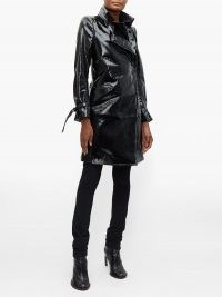 ANN DEMEULEMEESTER High-neck coated-leather trench coat ~ black high shine coats ~ Matrix look fashion