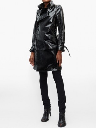ANN DEMEULEMEESTER High-neck coated-leather trench coat ~ black high shine coats ~ Matrix look fashion - flipped