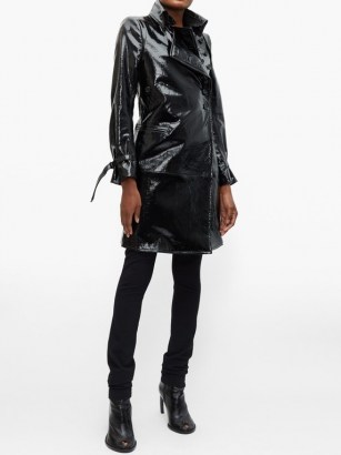 ANN DEMEULEMEESTER High-neck coated-leather trench coat ~ black high shine coats ~ Matrix look fashion
