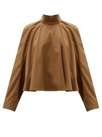LEMAIRE High-neck cotton-poplin blouse in brown~ voluminous tops ~ simple design blouses