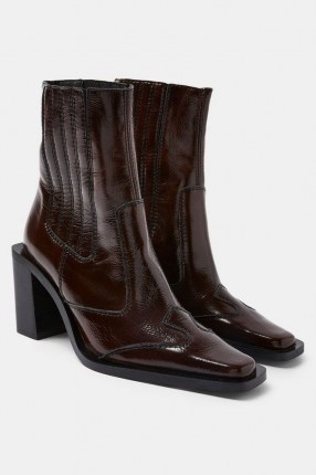 TOPSHOP HONDOURAS Brown Western Leather Boots - flipped