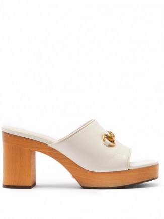GUCCI Houdan Horsebit leather platform mules in ivory white ~ wooden block heel mule ~ luxe platforms