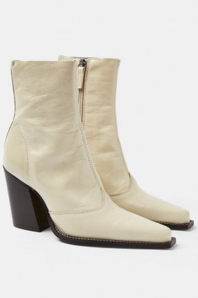 TOPSHOP HUNGARY Ecru Leather Western Boots ~ natural colours - flipped