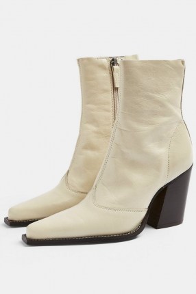 TOPSHOP HUNGARY Ecru Leather Western Boots ~ natural colours