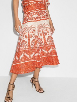 Johanna Ortiz Palm To Nadube pleated midi skirt in orange / ecru – tree prints – printed skirts - flipped