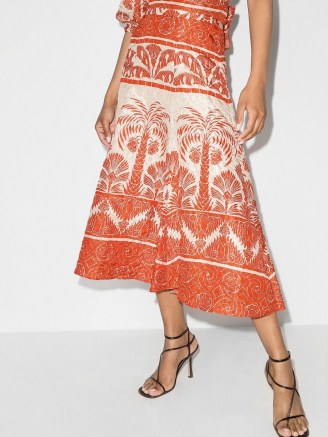 Johanna Ortiz Palm To Nadube pleated midi skirt in orange / ecru – tree prints – printed skirts