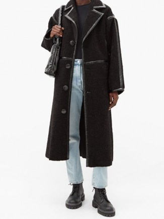 STAND STUDIO June patent-bound faux-shearling teddy coat ~ black textured winter coats - flipped