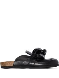 JW Anderson chain-toe slip-on mules in black ~ chunky chain detail mule ~ leather slip on flats
