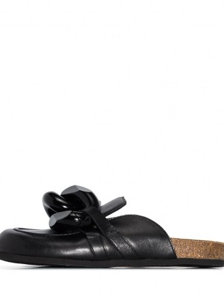 JW Anderson chain-toe slip-on mules in black ~ chunky chain detail mule ~ leather slip on flats - flipped
