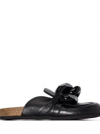 JW Anderson chain-toe slip-on mules in black ~ chunky chain detail mule ~ leather slip on flats
