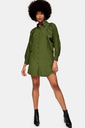 TOPSHOP Khaki Extreme Sleeve Shirt Dress / green button through dresses
