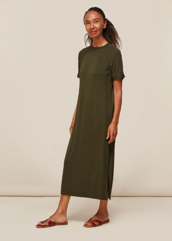 WHISTLES JERSEY LONGLINE DRESS KHAKI / effortless style clothing / green column dresses