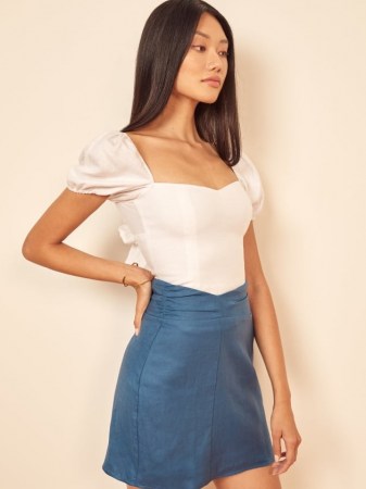 Reformation Koa Skirt in Azul | slim fitted mini skirts - flipped